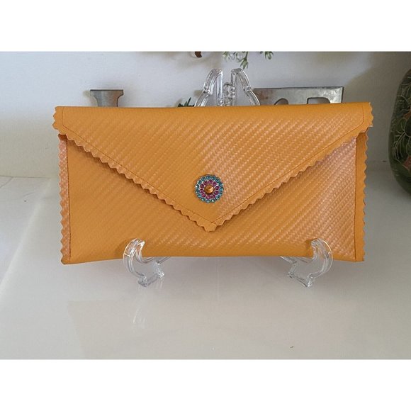 Stash Bag By John Galt Orange Clutch With Rhinestones Magnetic Close NWOT 9"X5" - Picture 11 of 16
